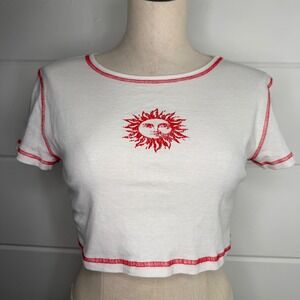 H&M Divided Medium Baby Tee White Sun Crop Top T Shirt